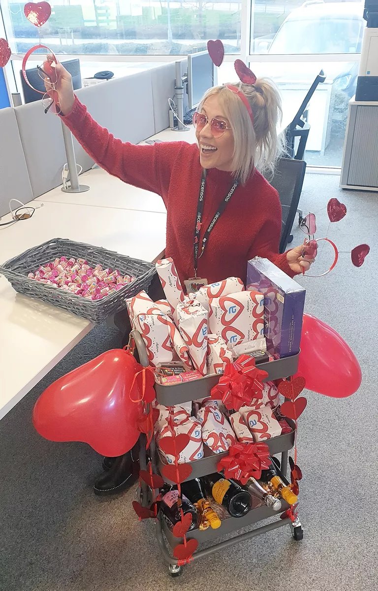 Lady opening valentine present Lady opening valentine present